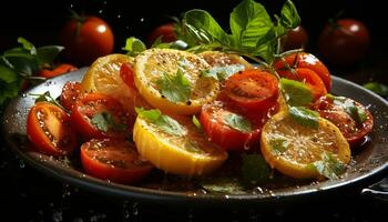 Fresh grilled tomato salad, a healthy vegetarian gourmet meal generated by AI photo