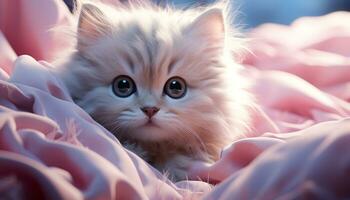 Cute kitten, small and fluffy, staring with yellow eyes generated by AI photo