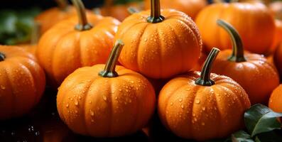 Fresh autumn pumpkin decoration in vibrant orange color generated by AI photo