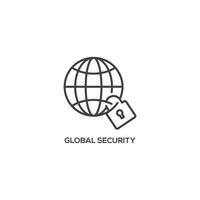Global security icon. Modern sign, linear pictogram, outline symbol, simple thin line vector design element template