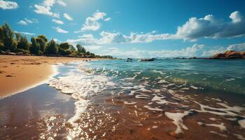 Sunset over the tranquil coastline, reflecting the beauty of nature generated by AI photo