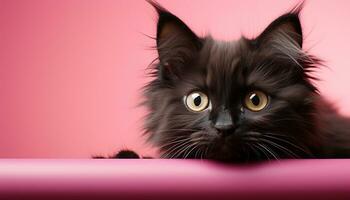 linda gatito curioso, mullido pelo, rosado fondo, juguetón y curioso generado por ai foto