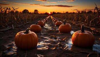 escalofriante calabaza linterna brilla en oscuro otoño noche generado por ai foto