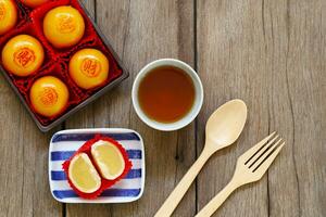 Chinese pastry on the dish. photo