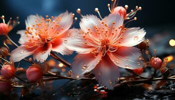 Bright daisy petals illuminated by dew, love in nature generated by AI photo