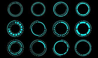 Set of sci fi blue circle user interface elements technology futuristic design modern creative on black background vector