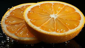 Freshness of citrus fruit, slice of ripe lemon, healthy eating generated by AI photo