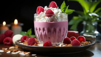Freshness and sweetness in a bowl of gourmet berry fruit generated by AI photo