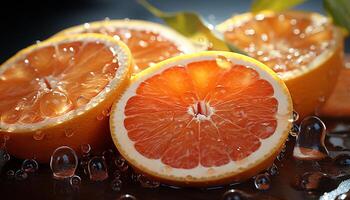 Fresh citrus slice, juicy orange, refreshing drink, healthy eating generated by AI photo