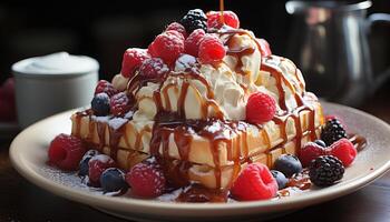Freshness and sweetness on a plate, berry dessert indulgence generated by AI photo