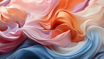 Abstract backdrop with flowing wave pattern in vibrant multi colored silk generated by AI photo