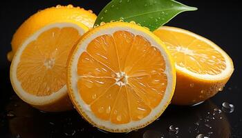 Freshness of citrus fruit, slice of lemon, nature healthy eating generated by AI photo