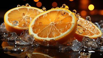 Freshness of citrus fruit in a close up slice, wet and refreshing generated by AI photo