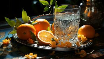 Freshness of citrus fruit on table, nature healthy eating celebration generated by AI photo