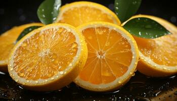 Freshness of citrus fruit slice, healthy eating in nature wet embrace generated by AI photo