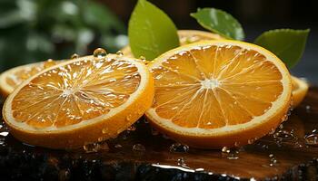 Freshness and nature in a juicy, ripe, organic citrus fruit generated by AI photo