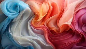 Abstract silk textile with vibrant colors, smooth curves, and flowing waves generated by AI photo