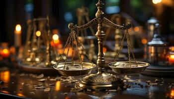 The old brass balance symbolizes justice and equality in law generated by AI photo