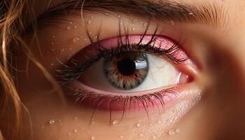 Close up of a woman eye, looking at camera, vibrant and shiny generated by AI photo