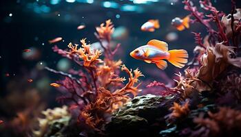 Colorful fish swim in a beautiful underwater reef, nature aquatic decoration generated by AI photo