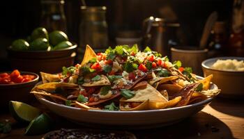 Freshness and spice in a bowl of guacamole and taco generated by AI photo