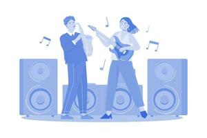 Man With Saxophone And Woman With Guitar vector