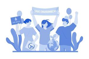 The Group Of Volunteers Raised The Banner - Save Environment vector