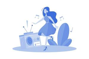 Young Woman Listening To Music And Moving With Dancing vector