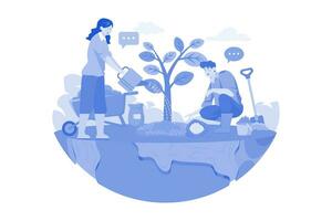 A Couple Is Planting A Tree On The Globe vector