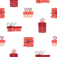 Seamless vector pattern with gifts on a white background.