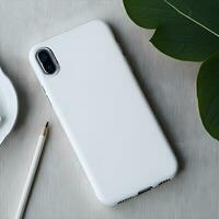 White blank phone case mockup on a table ai generate photo