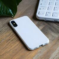 White blank phone case mockup on a table ai generate photo