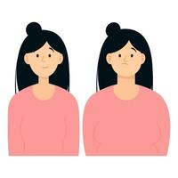 Skinny cheerful woman and sad plump woman before and after vector