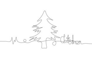 Continuous line christmas tree. Christmas and New Year wallpaper concept. Vector illustration minimalist style single line. Hand writing doodles on a white background.