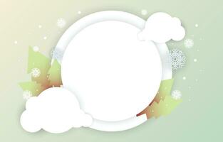 Circle papercut with christmas tree and clouds. merry christmas and happy new year template. blank frame background decorated with snowflake. vector illustration of winter