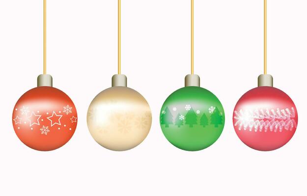 Colorful Christmas balls hanging. Decorated with a pattern of snowflake and doodle. element new year party and christmas festival illustration vector concept