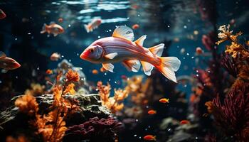 A vibrant underwater world showcasing colorful fish swimming in harmony generated by AI photo