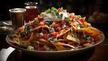 Freshness and spice on a plate, guacamole taco with beef generated by AI photo