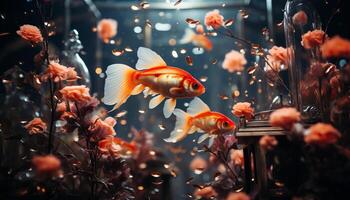 Vibrant colored fish swimming in a beautiful underwater coral reef generated by AI photo