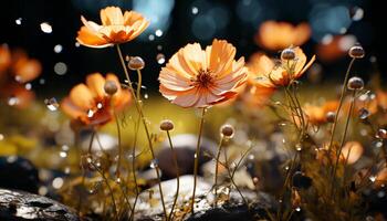 Bright yellow daisy blossoms in a meadow, capturing summer beauty generated by AI photo