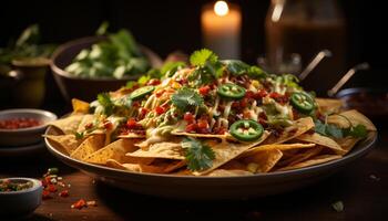 Freshness and spice on a plate, guacamole taco with cilantro generated by AI photo