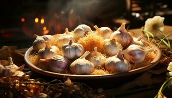 Freshness and nature combine in this healthy, organic garlic clove generated by AI photo