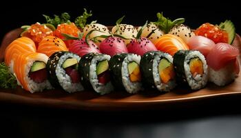 Freshness and cultures on a plate gourmet seafood meal, maki sushi generated by AI photo