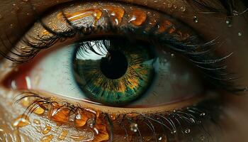 Close up of a human eye, looking at camera, vibrant colors generated by AI photo