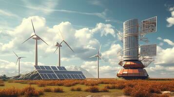 an image of a solar powered wind turbine.  AI generative photo