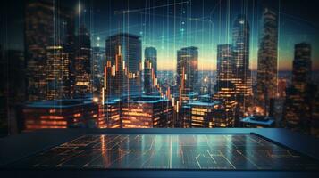 a cityscape with a futuristic cityscape.  AI generative photo