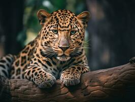 cerca arriba retrato de leopardo, generativo ai foto