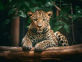 cerca arriba retrato de leopardo, generativo ai foto