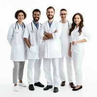 group of doctors standing together on white background. generative ai photo