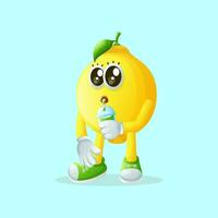 Cute lemon character drinking a green smoothie with a straw vector